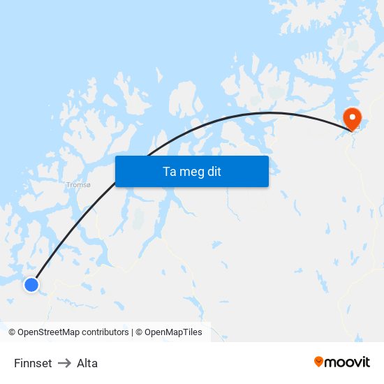 Finnset to Alta map