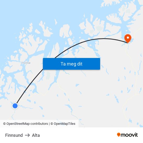 Finnsund to Alta map