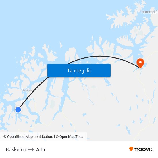 Bakketun to Alta map