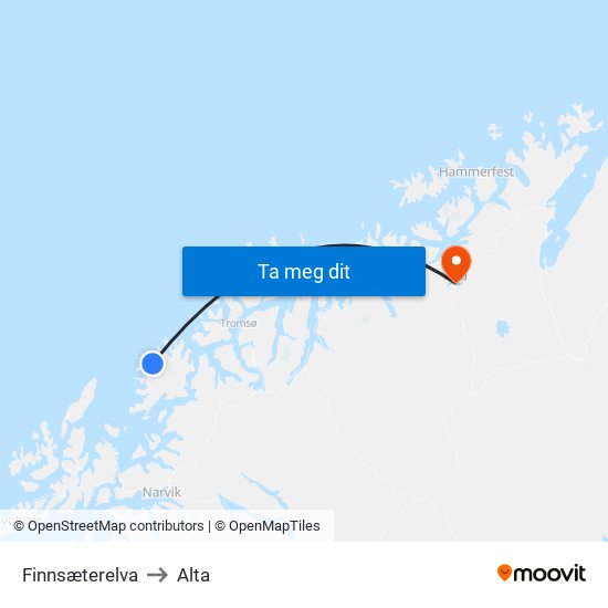 Finnsæterelva to Alta map