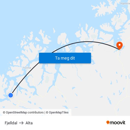 Fjelldal to Alta map