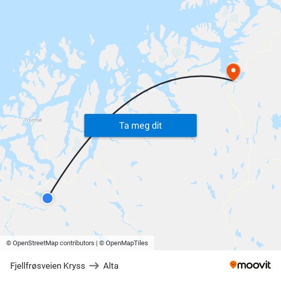 Fjellfrøsveien Kryss to Alta map