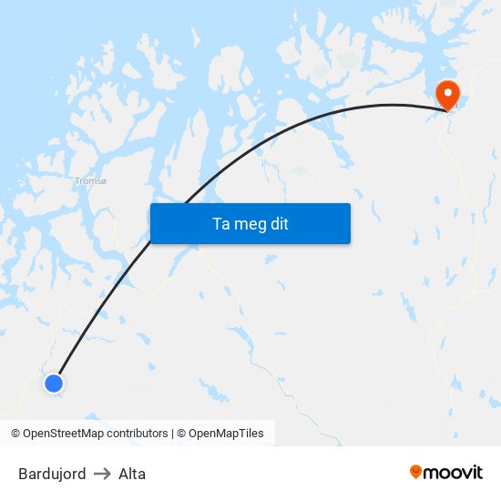 Bardujord to Alta map