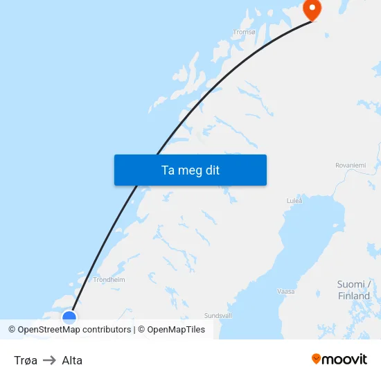 Trøa to Alta map