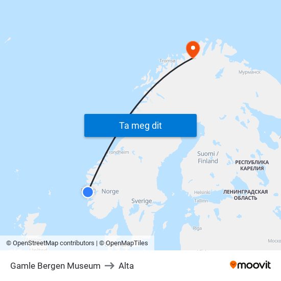 Gamle Bergen Museum to Alta map