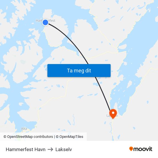 Hammerfest Havn to Lakselv map