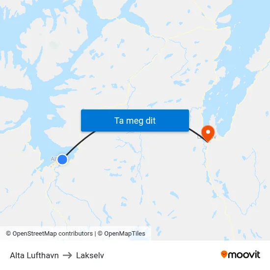 Alta Lufthavn to Lakselv map