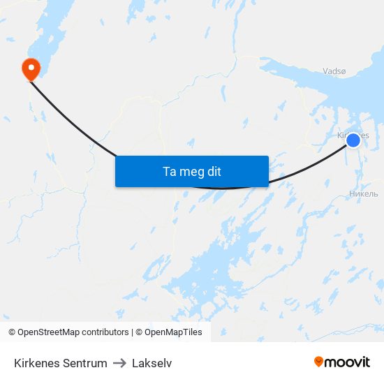 Kirkenes Sentrum to Lakselv map