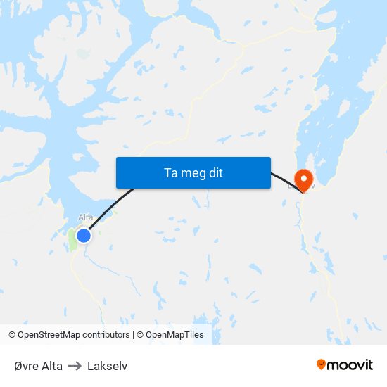 Øvre Alta to Lakselv map