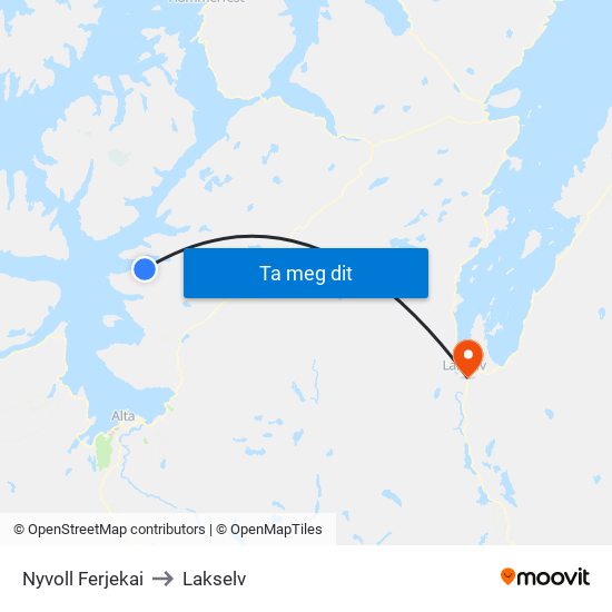 Nyvoll Ferjekai to Lakselv map