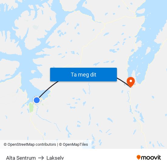 Alta Sentrum to Lakselv map