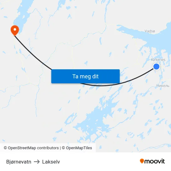 Bjørnevatn to Lakselv map