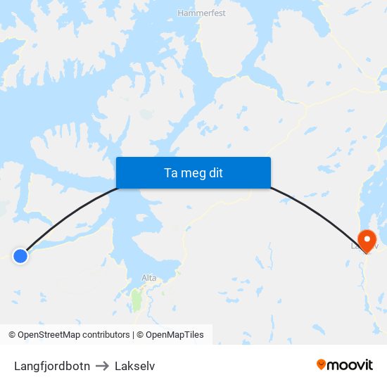 Langfjordbotn to Lakselv map