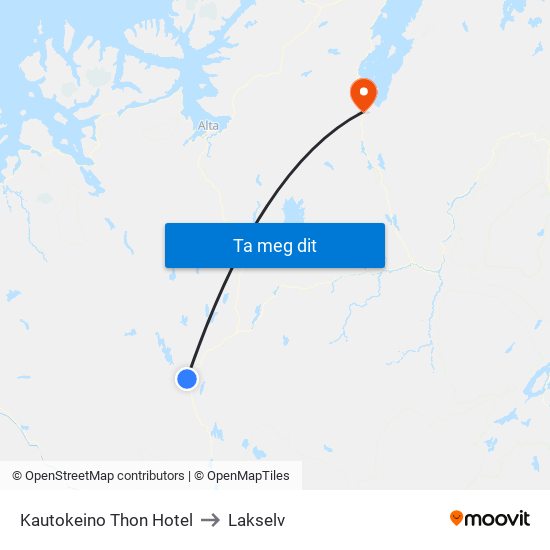 Kautokeino Thon Hotel to Lakselv map