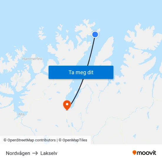 Nordvågen to Lakselv map