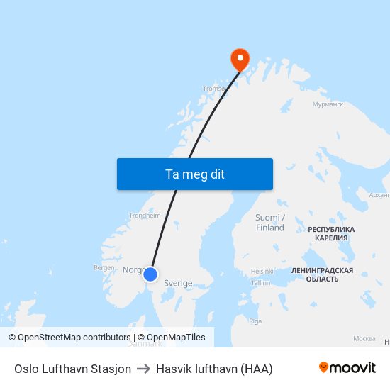 Oslo Lufthavn Stasjon to Hasvik lufthavn (HAA) map
