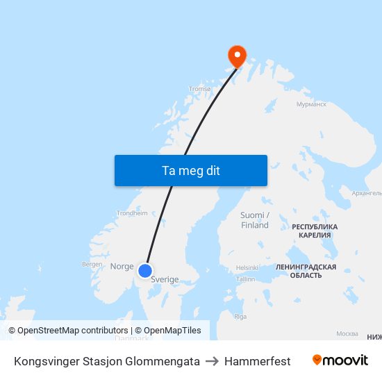 Kongsvinger Stasjon Glommengata to Hammerfest map