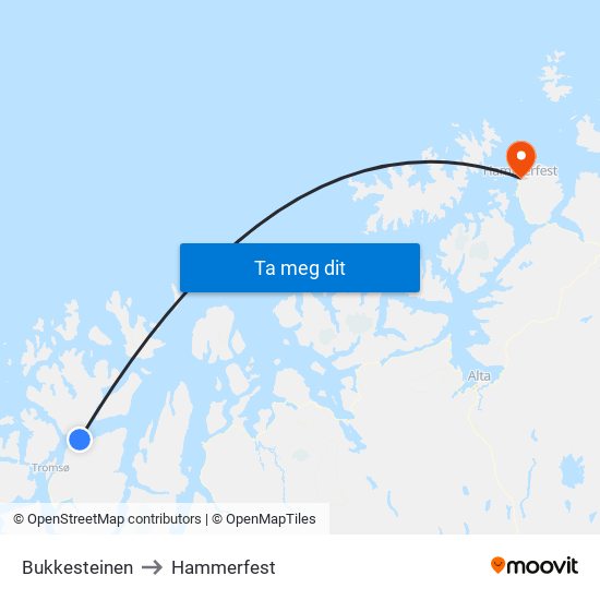 Bukkesteinen to Hammerfest map