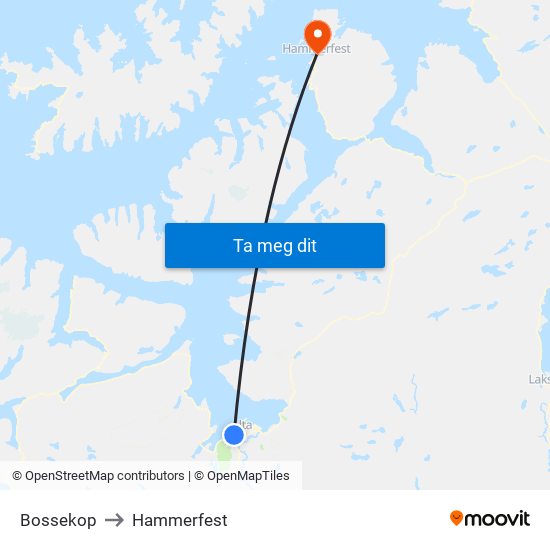 Bossekop to Hammerfest map