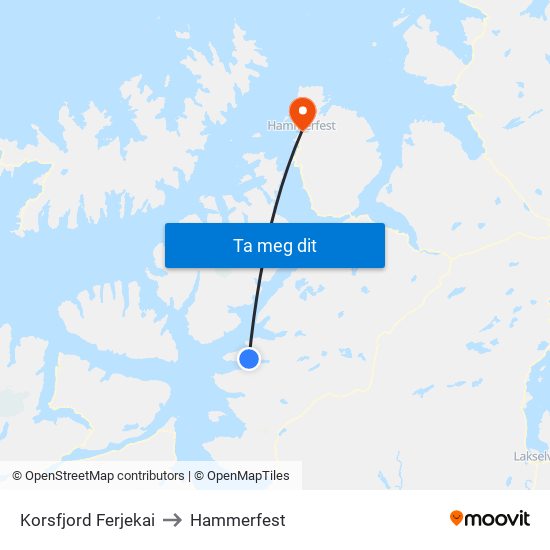 Korsfjord Ferjekai to Hammerfest map
