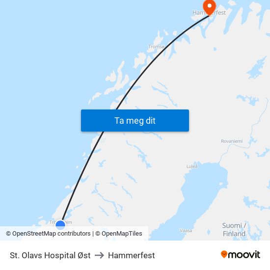 St. Olavs Hospital Øst to Hammerfest map