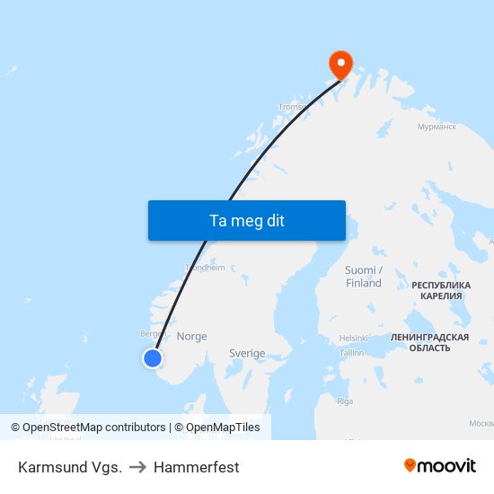 Karmsund Vgs. to Hammerfest map