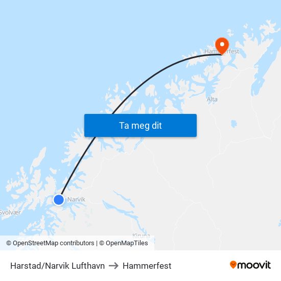 Harstad/Narvik Lufthavn to Hammerfest map