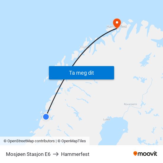 Mosjøen Stasjon E6 to Hammerfest map