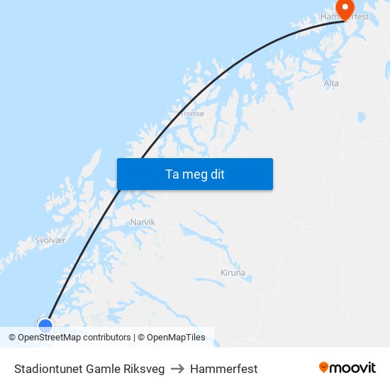 Stadiontunet Gamle Riksveg to Hammerfest map