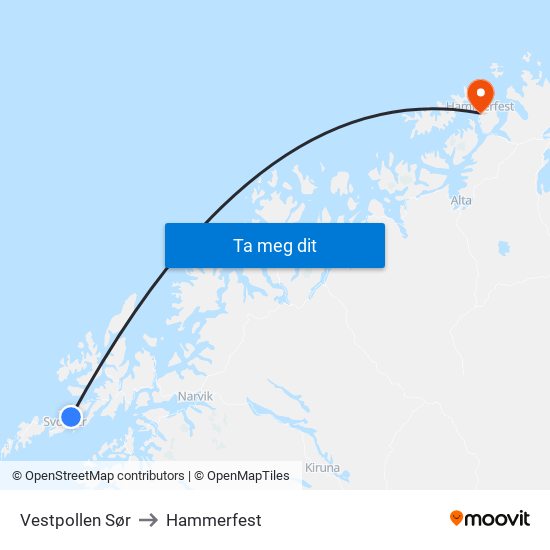 Vestpollen Sør to Hammerfest map