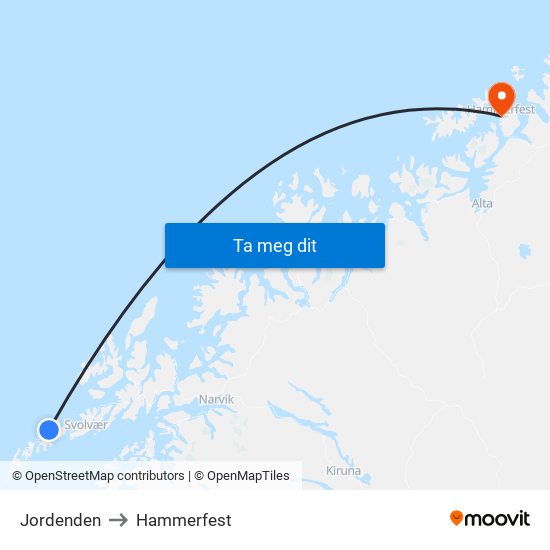 Jordenden to Hammerfest map