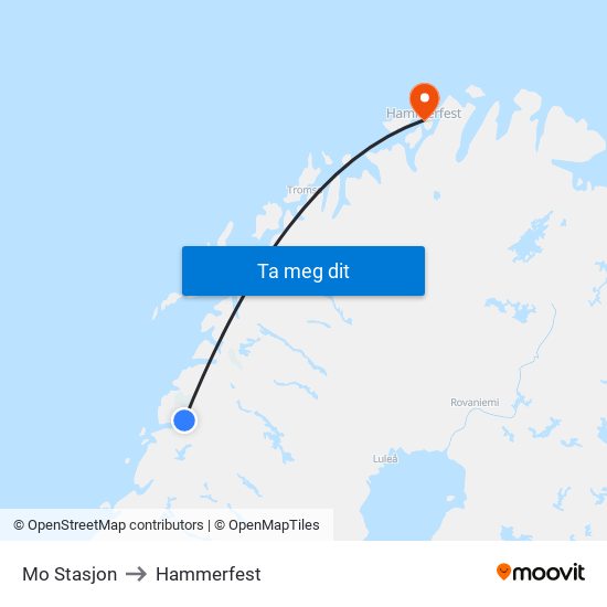 Mo Stasjon to Hammerfest map