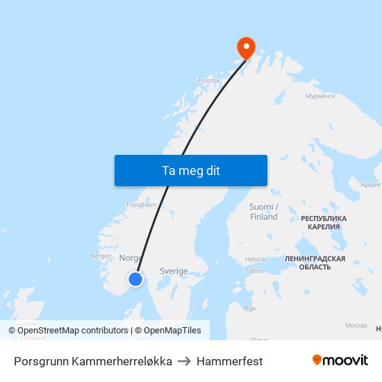 Porsgrunn Kammerherreløkka to Hammerfest map
