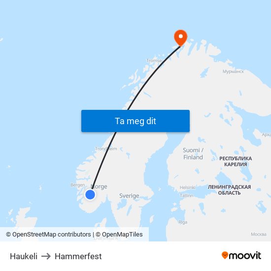 Haukeli to Hammerfest map