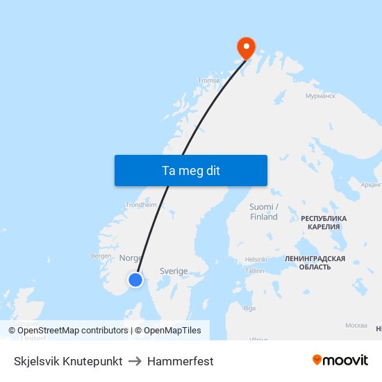 Skjelsvik Knutepunkt to Hammerfest map