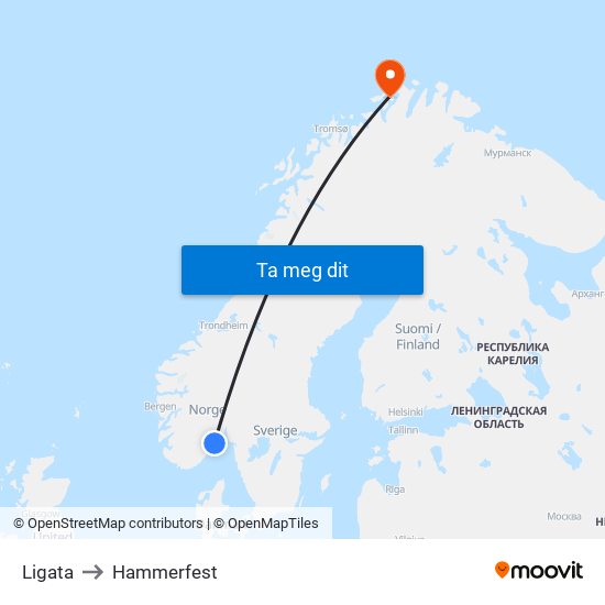 Ligata to Hammerfest map