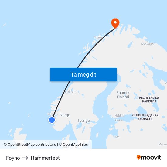 Føyno to Hammerfest map