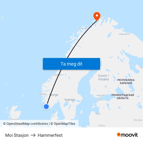 Moi Stasjon to Hammerfest map