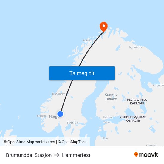 Brumunddal Stasjon to Hammerfest map