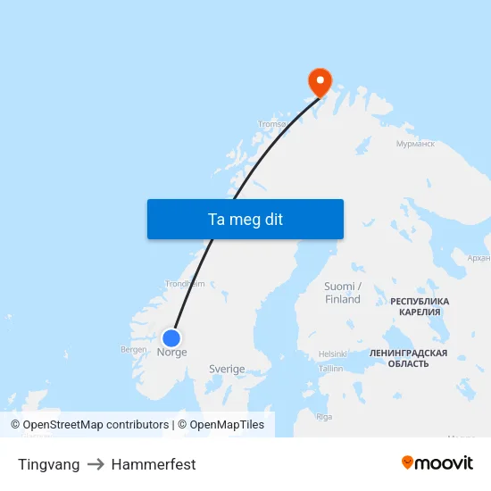 Tingvang to Hammerfest map