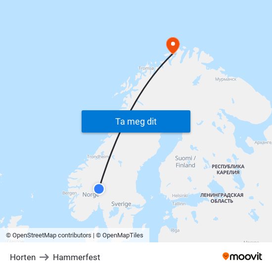 Horten to Hammerfest map
