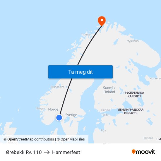 Ørebekk Rv. 110 to Hammerfest map
