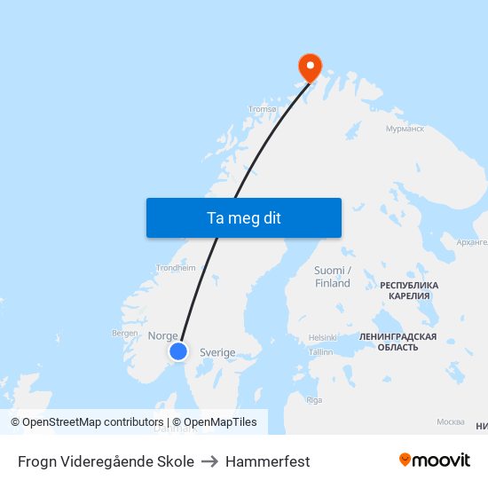 Frogn Videregående Skole to Hammerfest map