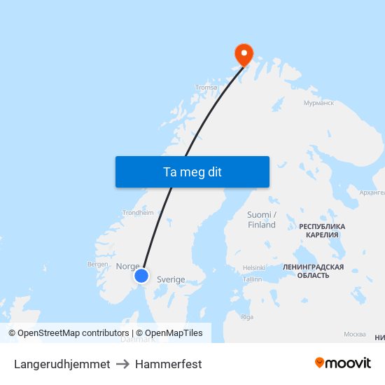 Langerudhjemmet to Hammerfest map