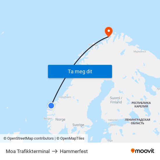 Moa Trafikkterminal to Hammerfest map