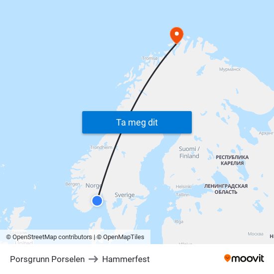 Porsgrunn Porselen to Hammerfest map