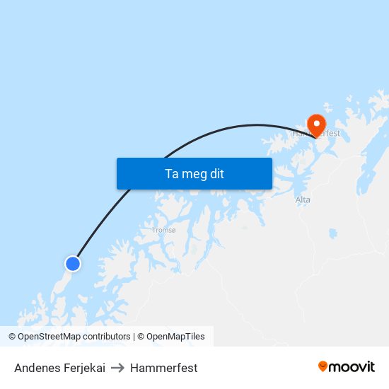 Andenes Ferjekai to Hammerfest map
