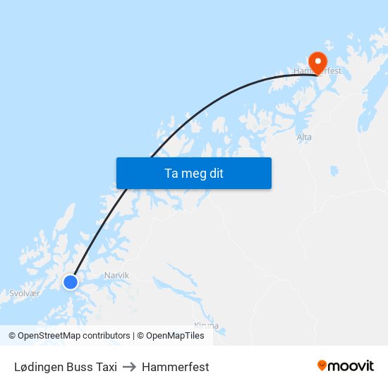 Lødingen Buss Taxi to Hammerfest map