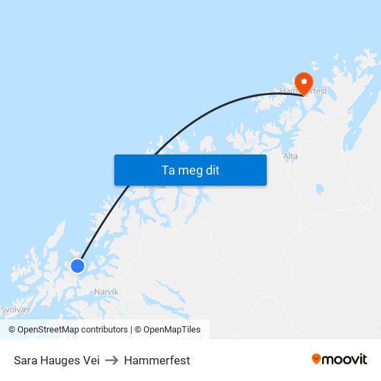 Sara Hauges Vei to Hammerfest map