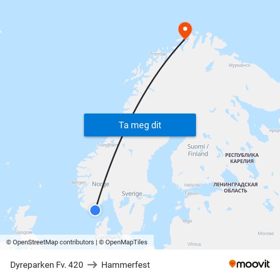 Dyreparken Fv. 420 to Hammerfest map